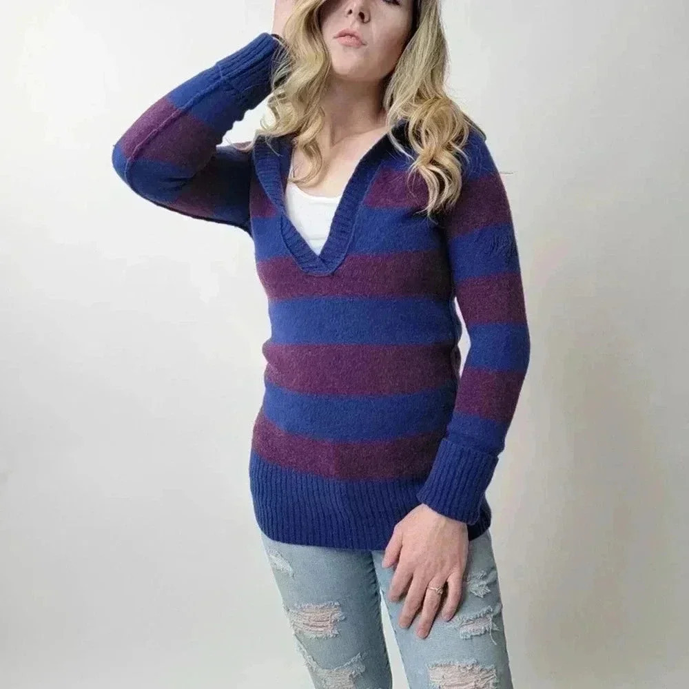 Vintage Wrangler Lambswool V-neck Hooded Sweater - S - Picture 5 of 8